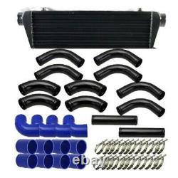 12Pcs 2.5 Aluminum Piping Kit + Front Mount Intercooler Black + Coupler Blue