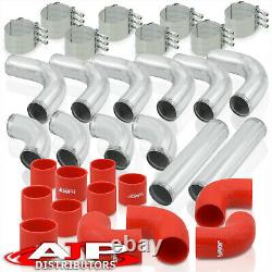 12Pcs Universal 3 Intercooler Piping Kit + T-Bolt Clamps +Red Silicone Couplers