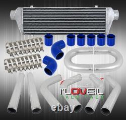 31 Front Mount Intercooler Fmic + 64mm Aluminum Pipe Piping Kit + Blue Couplers