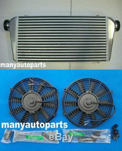 Aluminum Turbo Intercooler Inter Cooler + Fan 600x300x76 mm Front Mount 3 inlet