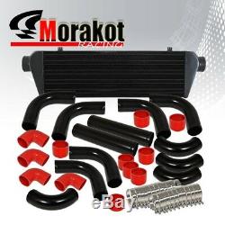 Auto 28 Turbo Intercooler Blk& 12 Pcs 3 inch Piping Pipe Kit Black+Coupler Red