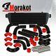 Auto 28 Turbo Intercooler Blk& 12 Pcs 3 Inch Piping Pipe Kit Black+coupler Red