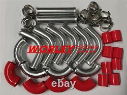 Front Mount Intercooler 600x300x76mm+3 Aluminium Piping + RED Silicone Hose kit