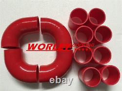 Front Mount Intercooler 600x300x76mm+3 Aluminium Piping + RED Silicone Hose kit