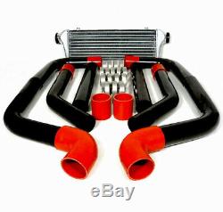 High Quality 2.5 Aluminum Intercooler 8Pc Clamp Red Copulers Black Piping Kit
