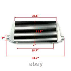 Silver Universal 3'' Outlet/Inlet Bar&Plate Front Mount Intercooler 600x300x76mm