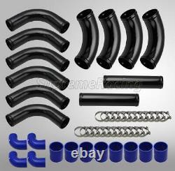 UNIVERSAL BLACK FRONT MOUNT INTERCOOLER PIPING KIT withBLUE COUPLERS 12 PIECES 3