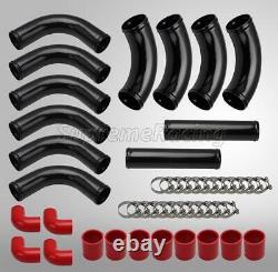 UNIVERSAL BLACK FRONT MOUNT INTERCOOLER PIPING KIT with RED COUPLERS 12 PIECES 3