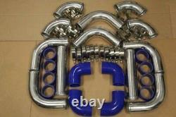 Universal 2.5 12pc Chrome Front Mount Intercooler Piping Kit + Blue Couplers