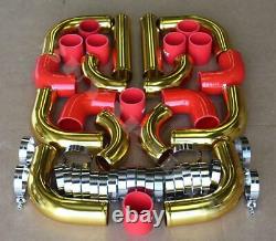 Universal 3.0 12pc 24-K Gold Front Mount Intercooler Piping Kit + Red Couplers