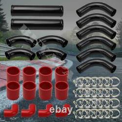 Universal 3.0 12pc Black Front Mount Intercooler Piping Kit + Red Couplers