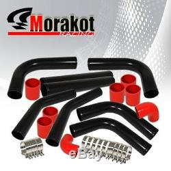 Universal New Auto 3 Inch Aluminum Piping Kit Polished/Red+31Turbo Intercooler